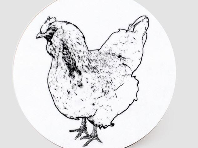 Glasuntersetzer mit Huhn Motiv in schwarz-weiss