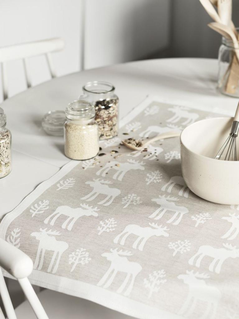 Lapuan Kankurit Geschirrtuch Hirvi weiss-leinen Lifestyle