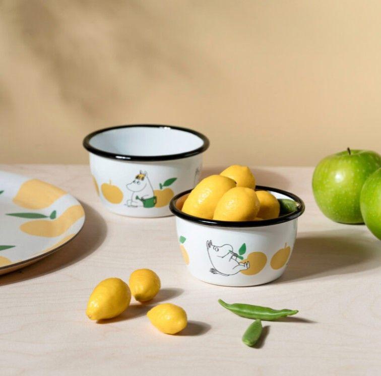 Muurla_Moomin_Emailleschüssel_fröhliche-äpfeln_gelb_3dl_0