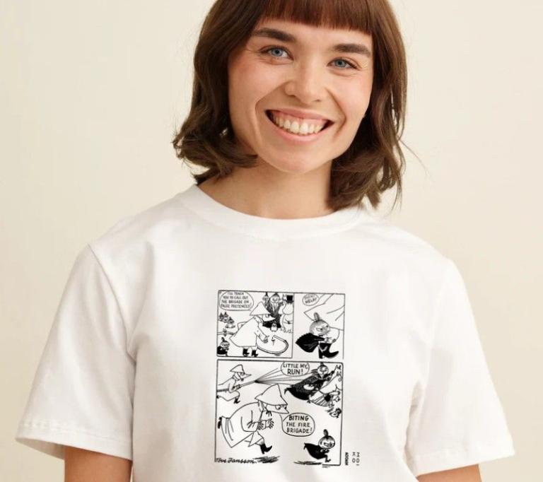 Moiko-Mumin-Comic-T-Shirt-beiss-zurück-kleine-my-weiss-schwarz-lifestyle
