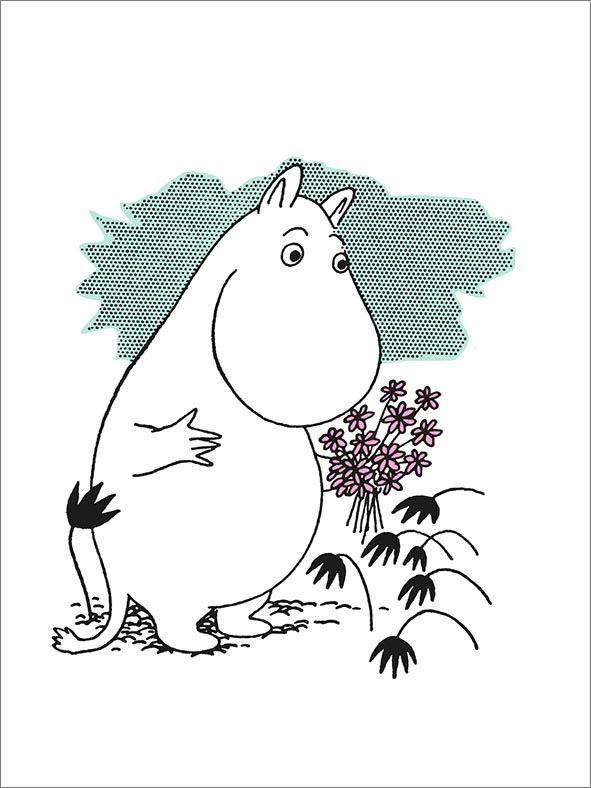 Mumin_Postkarte_Mumin_mit_Blumenstraus
