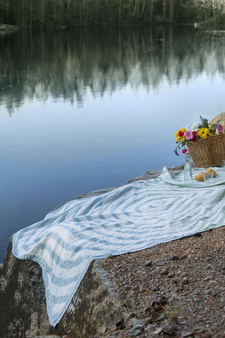 lapuankankurit_Strand-Sauna-Picknicktuch_metsalampi_weiss-grün-blau
